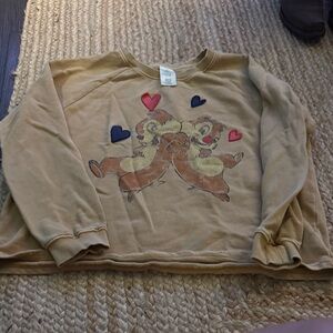 Chip and Dale Mustard Heart Bear Graphic Pullover Sweatshirt